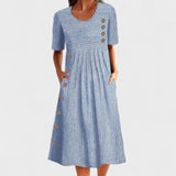 JULIANE | Stribet midi-kjole med knapper