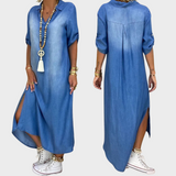 Agnes | Lang kjole i jeans-look med sideslids