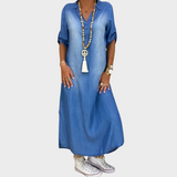 Agnes | Lang kjole i jeans-look med sideslids