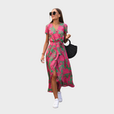 Lærke | Blomster Wrap Midi Kjole