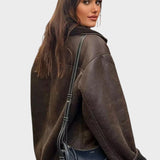 Stine | Stilfuld læderjakke med shearling-besætning